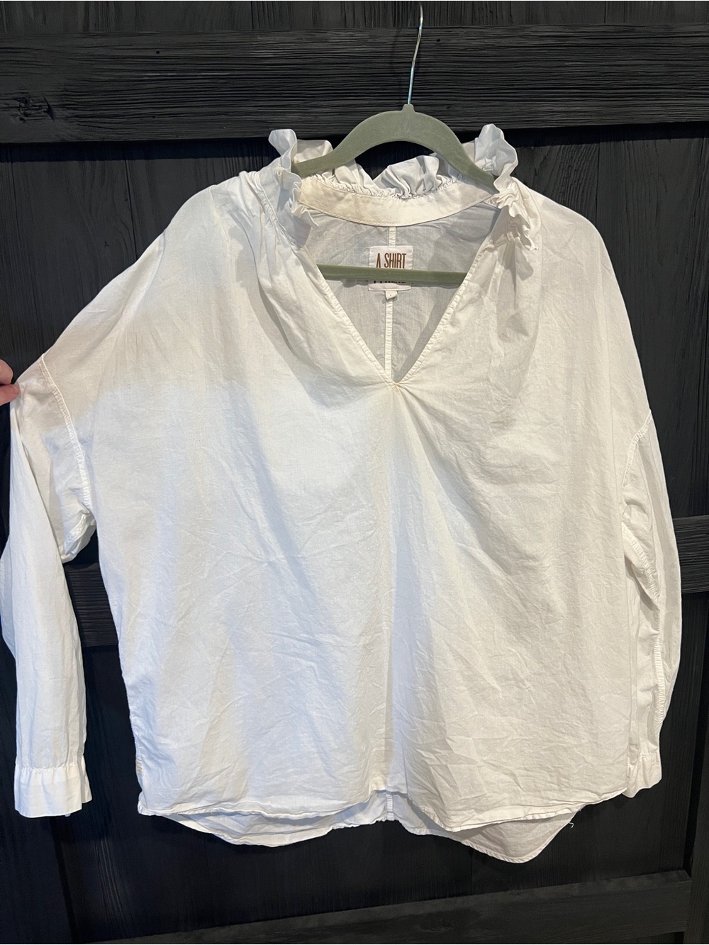 A Shirt Thing, white ruffle collar shirt, L